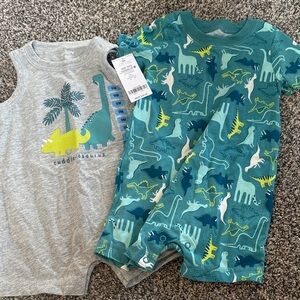 Carter's Baby Boy Gray and Teal Dinosaur Baby Rompers Size 9 months NWT